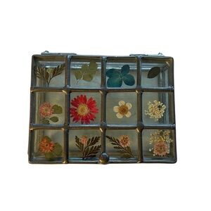 Trinket Box Pressed Wildflowers Pewter 4.25 x 3.25”